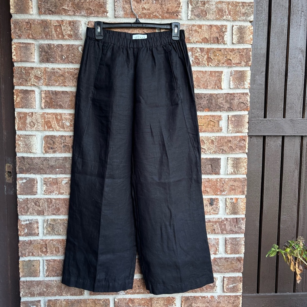 Velvet Wide Leg Black Linen Pants